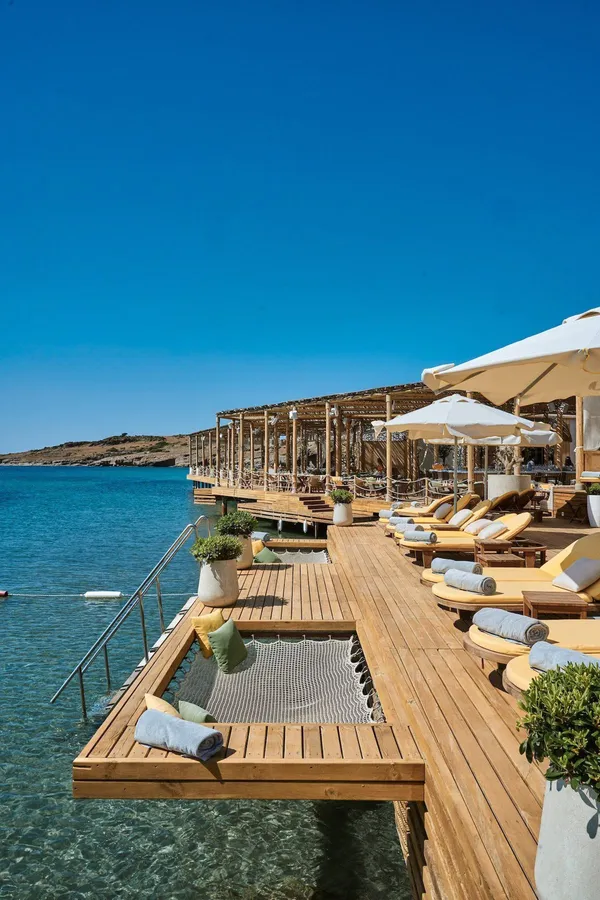 Sun loungers on a seaside deck