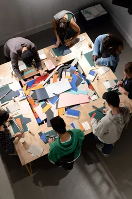 A team working around a table